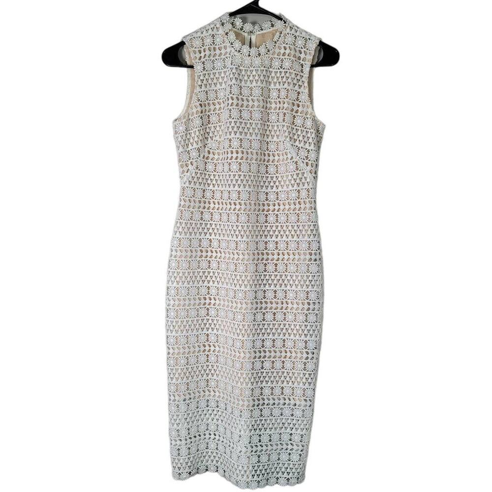 Shoshanna Midi Dress‎ Mirian Crochet Lace Sleeveless White Nude Size 2